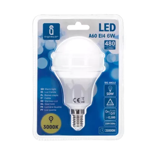 AIGOSTAR LED izzó A60 E14 6W 280° meleg fehér