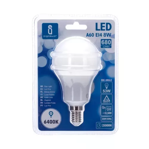 AIGOSTAR LED izzó A60 E14 8W 280° hideg fehér