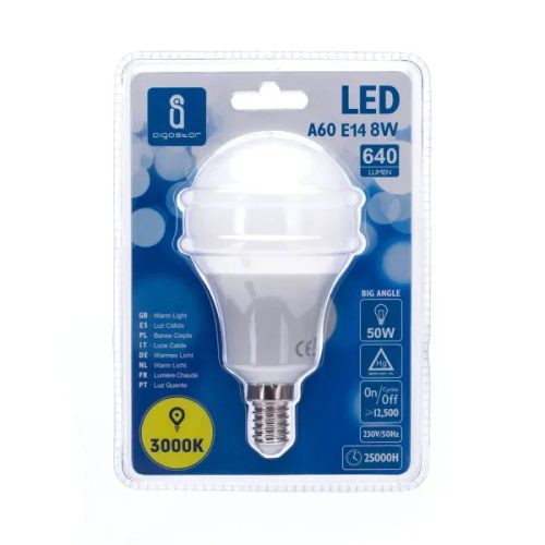 LED izzó A60 E14 8W 280° Meleg fehér