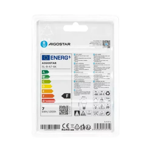 AIGOSTAR LED izzó A60 E27 7W 280° hideg fehér