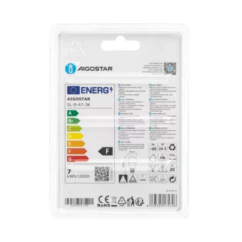 AIGOSTAR LED izzó A60 E27 7W 280° meleg fehér