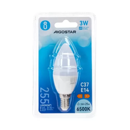 AIGOSTAR LED izzó C37 E14 3W, 270°, hideg fehér