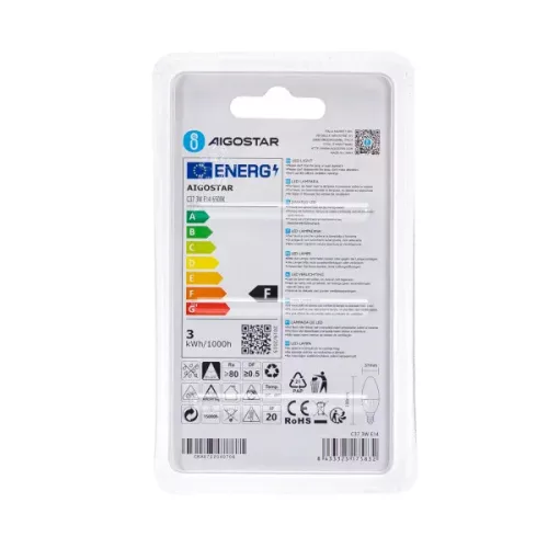 AIGOSTAR LED izzó C37 E14 3W, 270°, hideg fehér
