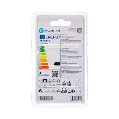 AIGOSTAR LED izzó C37 E14 4W, 270°, hideg fehér