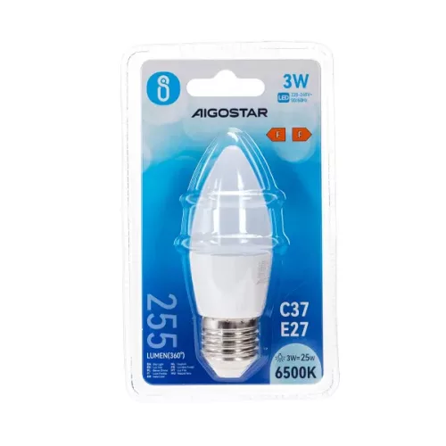 AIGOSTAR LED izzó C37 E27 3W 270° hideg fehér