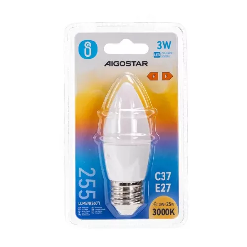 AIGOSTAR LED izzó C37 E27 3W 270° meleg fehér