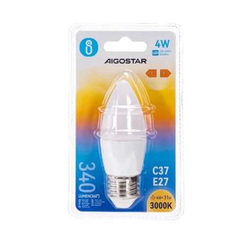 LED izzó C37 E27 4W 270° Meleg fehér Aigostar 