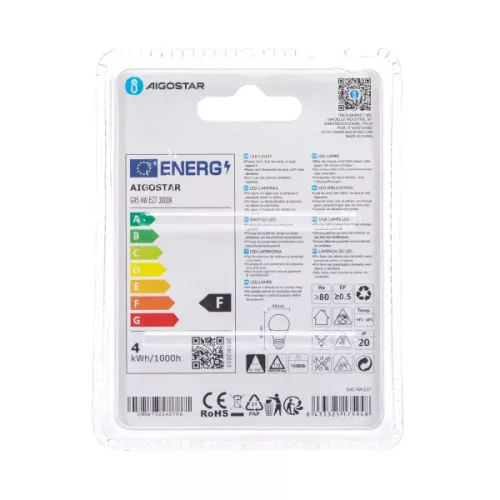 AIGOSTAR LED izzó G45 4W E27 foglalattal  meleg fehér 3 év 