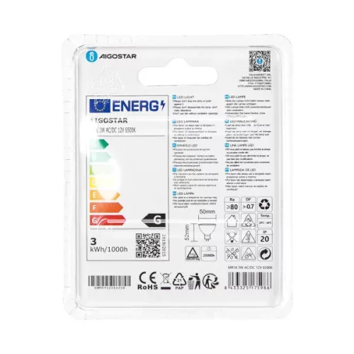 AIGOSTAR LED izzó MR16 3W hideg fehér