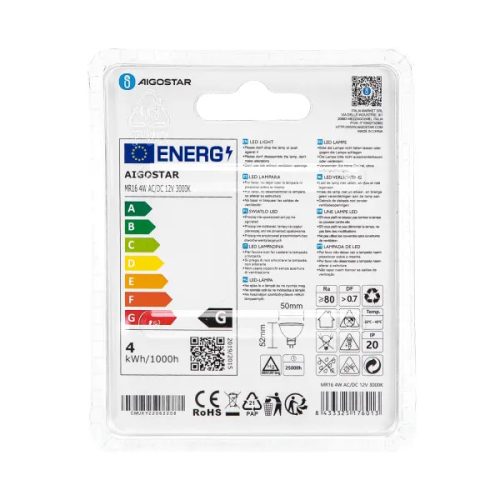 AIGOSTAR LED izzó MR16 4W meleg fehér