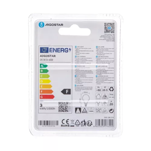 AIGOSTAR LED izzó G45 E14 3W 280° meleg fehér