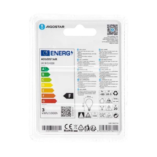 AIGOSTAR LED izzó G45 E14 3W 280° hideg fehér