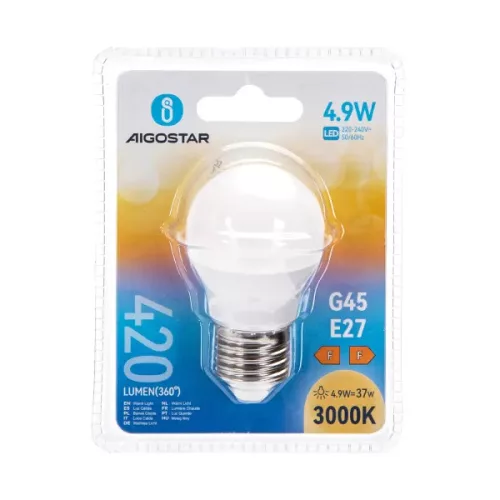 AIGOSTAR LED izzó G45 E27 5W, 280°, meleg fehér