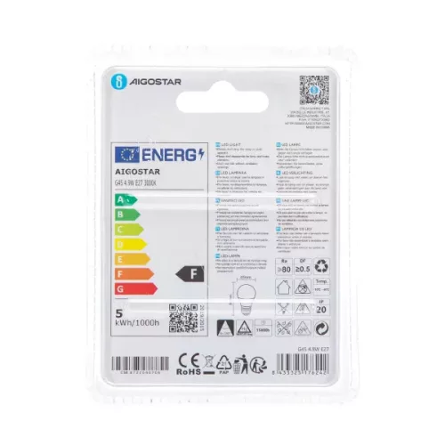 AIGOSTAR LED izzó G45 E27 5W, 280°, meleg fehér