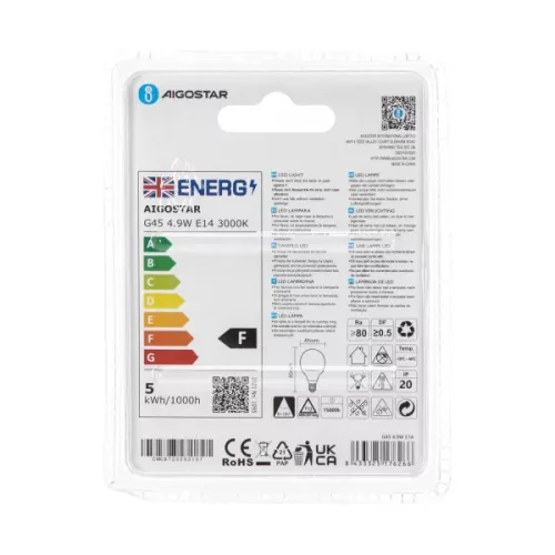 AIGOSTAR LED izzó G45 E14 5W, 280°, meleg fehér