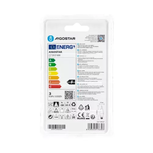 AIGOSTAR LED izzó CL37 E27 3W 270° hideg fehér