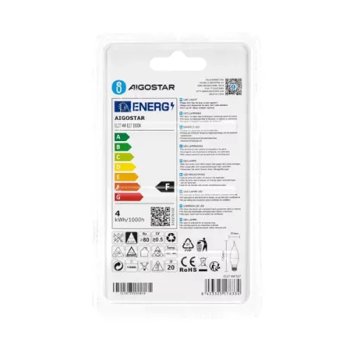 AIGOSTAR LED izzó CL37 E27 4W, 270°, meleg fehér