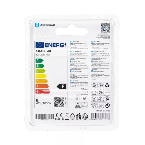 AIGOSTAR LED spot, 6W COB, MR16, meleg fehér