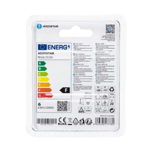 AIGOSTAR LED izzó MR16 6W COB hideg fehér