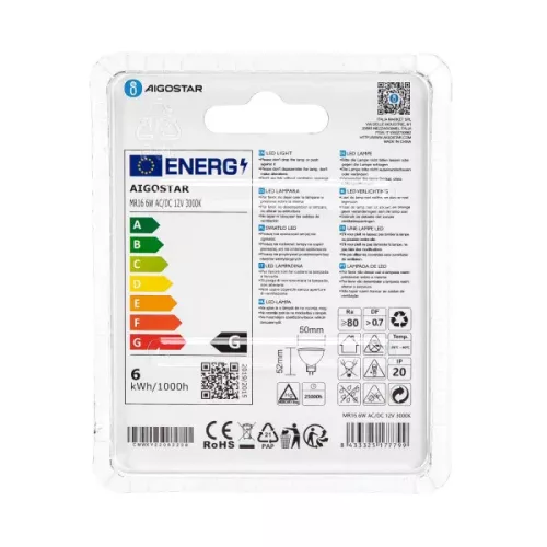 AIGOSTAR LED spot, 6W SMD, MR16, meleg fehér