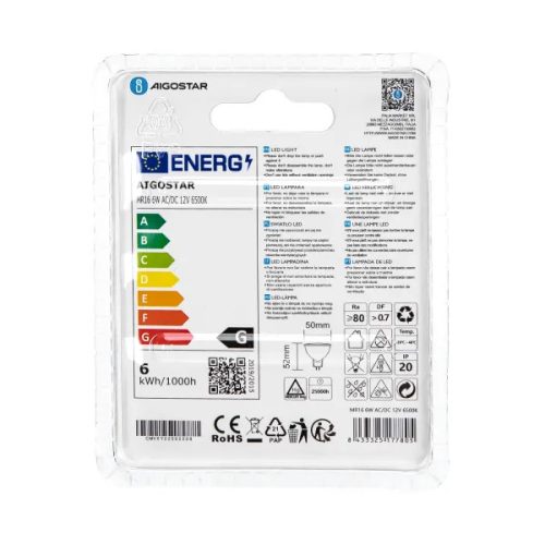 AIGOSTAR LED izzó MR16 6W hideg fehér
