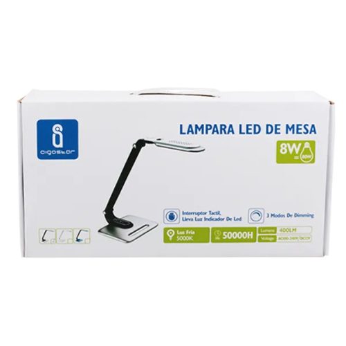 LED asztali lámpa lakk fehér 8W, érintős-fényerőszabályozható