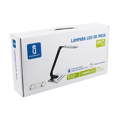 LED asztali lámpa lakk fehér 8W, érintős-fényerőszabályozható