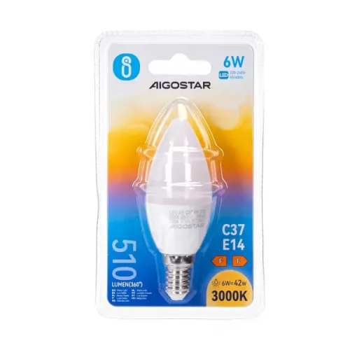 AIGOSTAR LED izzó C37 E14 6W, 270°, meleg fehér