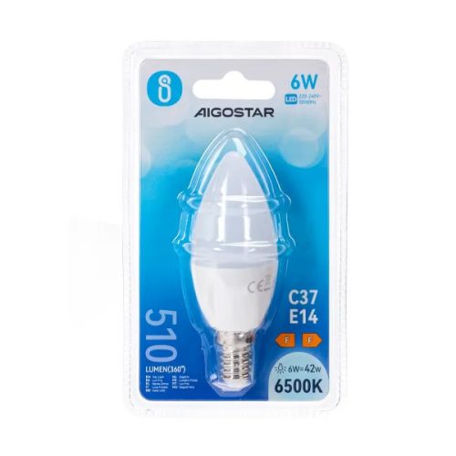 AIGOSTAR LED izzó C37 E14 6W, 270°, hideg fehér