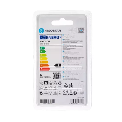 AIGOSTAR LED izzó C37 E27 6W, 270°, meleg fehér