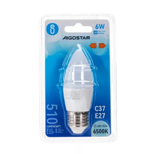 AIGOSTAR LED izzó C37 E27 6W 270° hideg fehér