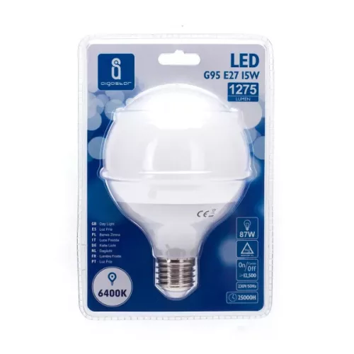 AIGOSTAR LED izzó G95 15W E27 foglalattal hideg fehér