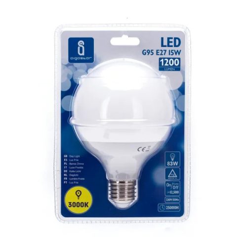 AIGOSTAR LED izzó G95 15W E27 foglalattal meleg fehér