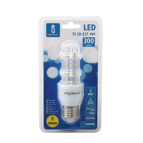 AIGOSTAR Kukorica LED izzó T3 2U E27 4W meleg fehér