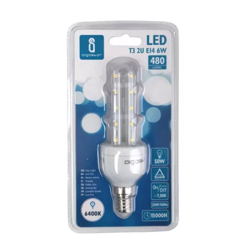 AIGOSTAR Kukorica LED izzó T3 2U E14 6W hideg fehér