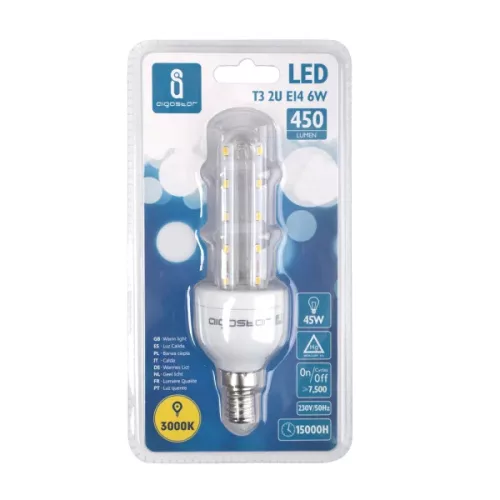 AIGOSTAR Kukorica LED izzó T3 2U E14 6W meleg fehér