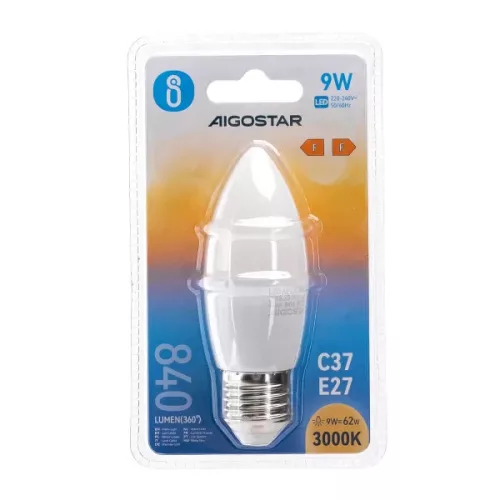 LED izzó A5 C37 E27 9W melegfehér