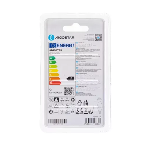 LED izzó A5 C37 E14 9W hidegfehér
