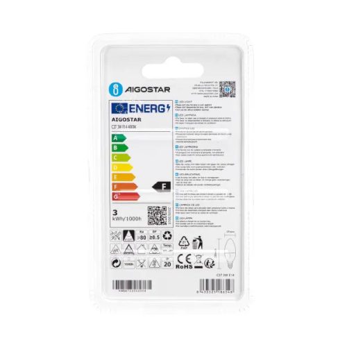 LED izzó Gyertya 3W E14 Természeres fehér Aigostar