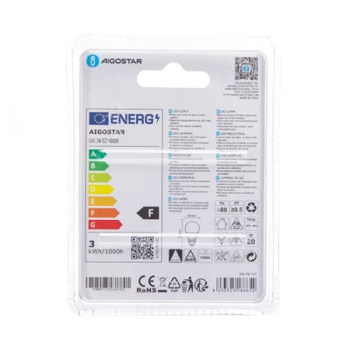 LED izzó G45 3W E27 Természetes fehér Aigostar 