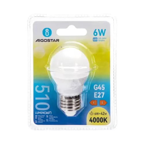 LED izzó G45 E27 6W Természetes fehér Aigostar 