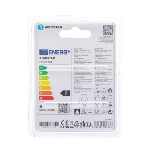 LED izzó G45 E27 6W Természetes fehér Aigostar 