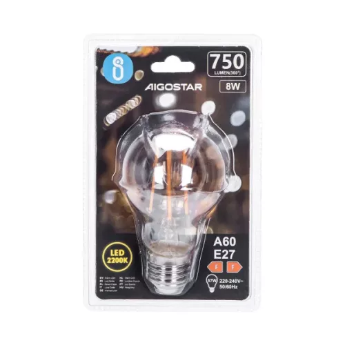 DESIGN LED IZZÓ FILAMENT AIGOSTAR 8W/E27/A60/2200K 