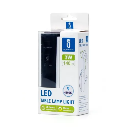 AIGOSTAR LED ASZTALI LÁMPA FEKETE 3W POWER BANKKAL ÉS TELEFON TÖLTŐ FUNKCIÓVAL