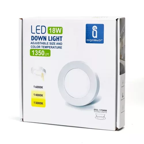 AIGOSTAR LEDES LÁMPA 18W SZÍNHŐMÉRSÉKLET ÉS FURATMÉRET ÁLLÍTHATÓ (KIVÁGÁS 55-175MM)