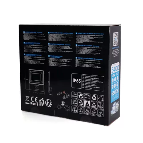 LED SLIM REFLEKTOR MOZGÁS-ÉS SZÜRKÜLETÉRZÉKELŐVEL AIGOSTAR 50W 6400K IP65 FEKETE 