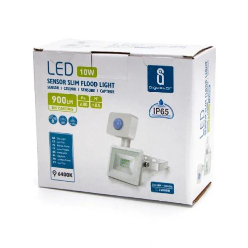 LED SLIM REFLEKTOR MOZGÁS- ÉS SZÜRKÜLETÉRZÉKELŐVEL AIGOSTAR 10W 6400K IP65 FEHÉR