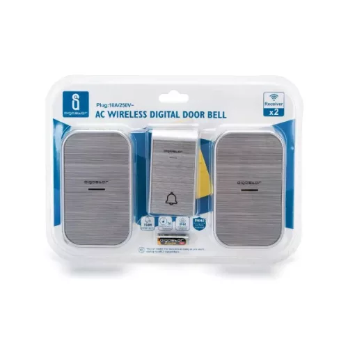 Vezeték nélküli digitális ajtócsengő dupla vevő egységgel Ezüst IP44
