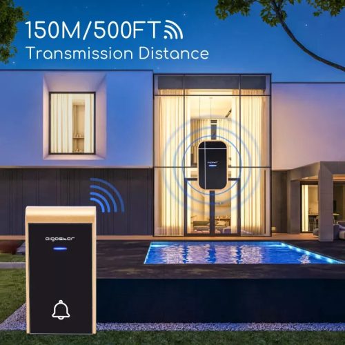 Vezeték nélküli digitális ajtócsengő dupla vevő egységgel fekete és arany színű