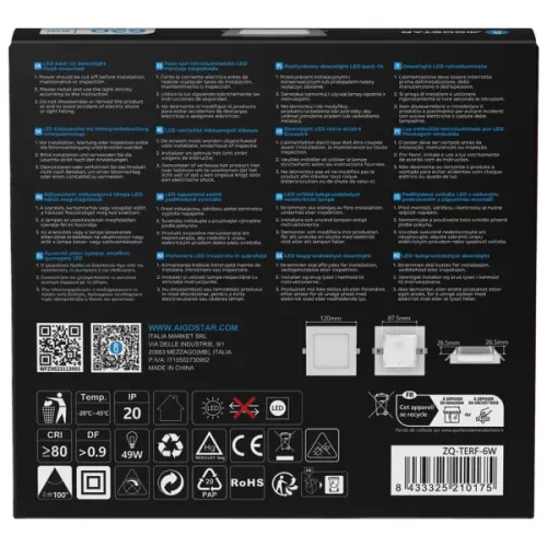 AIGOSTAR MINI LED PANEL NÉGYSZÖGLETES 6W HIDEG FEHÉR (FURAT:95-100mm)